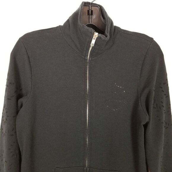 Harley-Davidson Women Zip Up Sweatshirt Jacket Sz M Black Honolulu Back - Picture 3 of 7